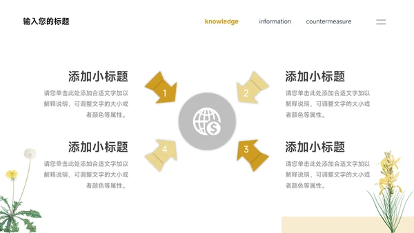 黄色简洁教学内容插画课件PPT模板