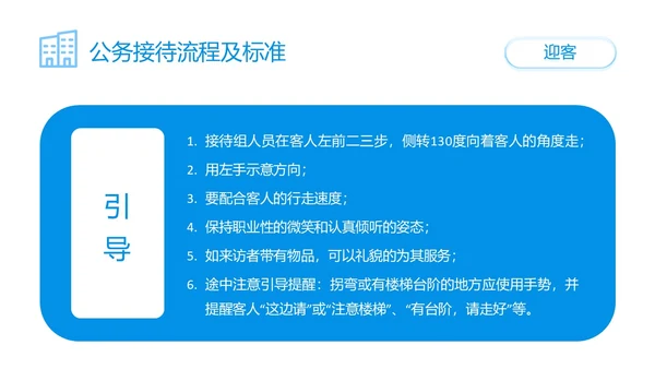 蓝色简约商务公司员工接待流程培训PPT模板