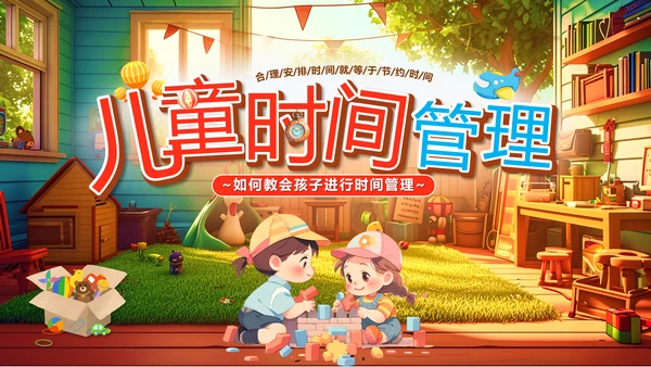 儿童时间管理玩积木PPT模板
