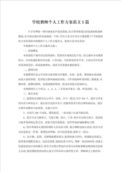 学校教师个人工作计划范文5篇