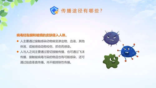 蓝色清新科学防范猴痘病毒猴痘传染病预防PPT