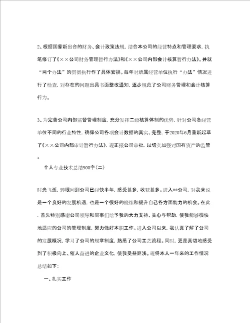 个人专业技术总结900字