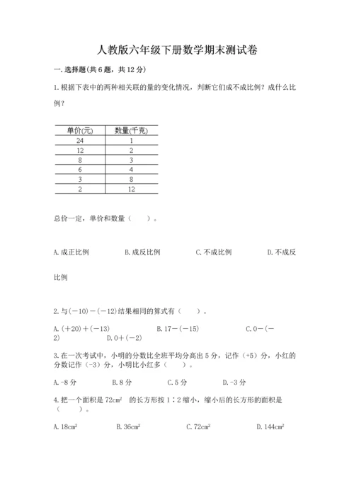 人教版六年级下册数学期末测试卷精品（各地真题）.docx