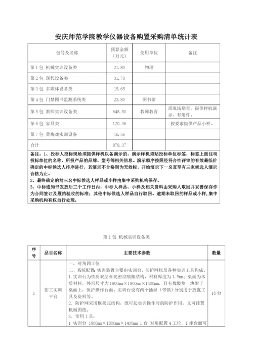 安庆师范学院教学仪器设备购置采购清单统计表.docx