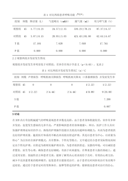 舒适护理在ICU呼吸衰竭有创机械通气患者中的应用.docx