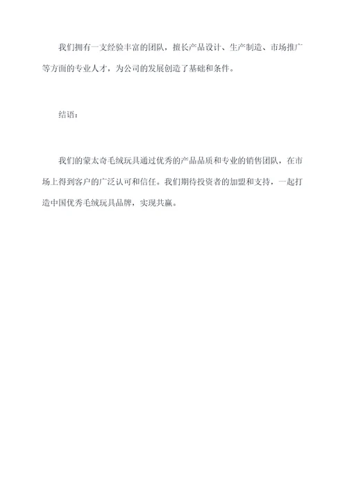 蒙太奇毛绒玩具创业计划书