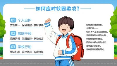 蓝色卡通校园安全预防校园霸凌
