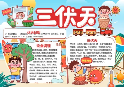 卡通三伏天word小报