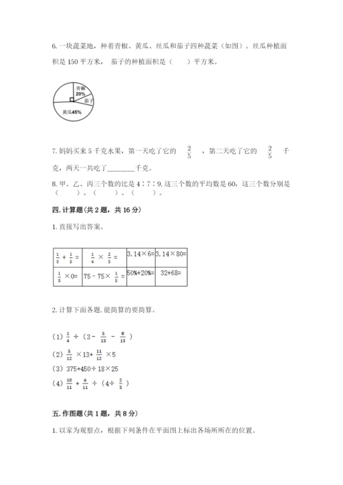 小学数学六年级上册期末测试卷及参考答案【精练】.docx