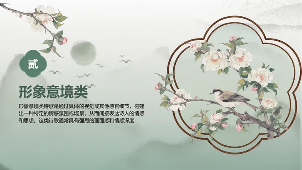 绿色复古风诗歌分享：语言的艺术与美感PPT模板