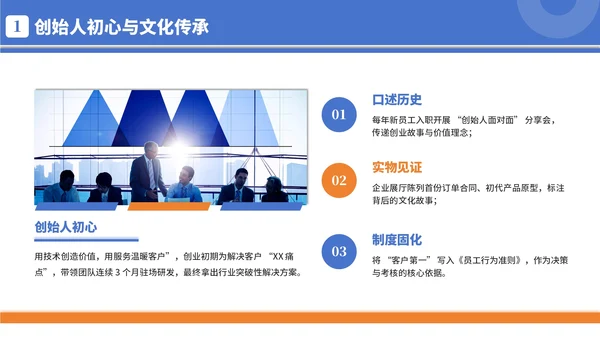蓝橙色简约商务风企业文化宣导PPT模板