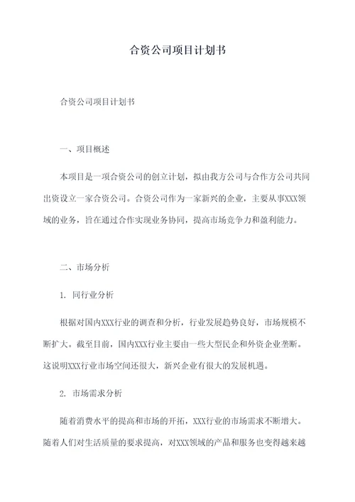 合资公司项目计划书