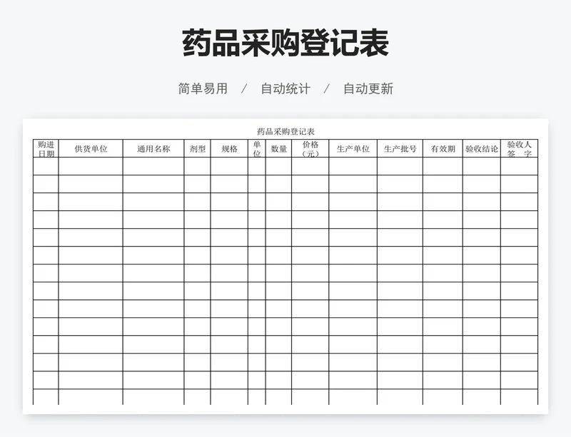 药品采购登记表