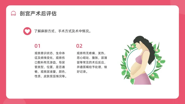 红色水彩简约插画剖宫产术后护理培训PPT课件护理查房