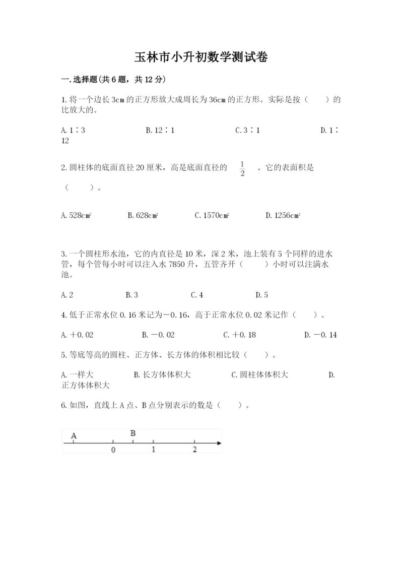 玉林市小升初数学测试卷汇编.docx