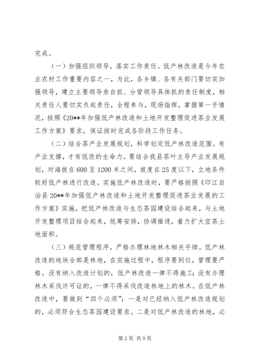 县低产林改造土地开发整理和茶产业发展工作会议讲话稿.docx