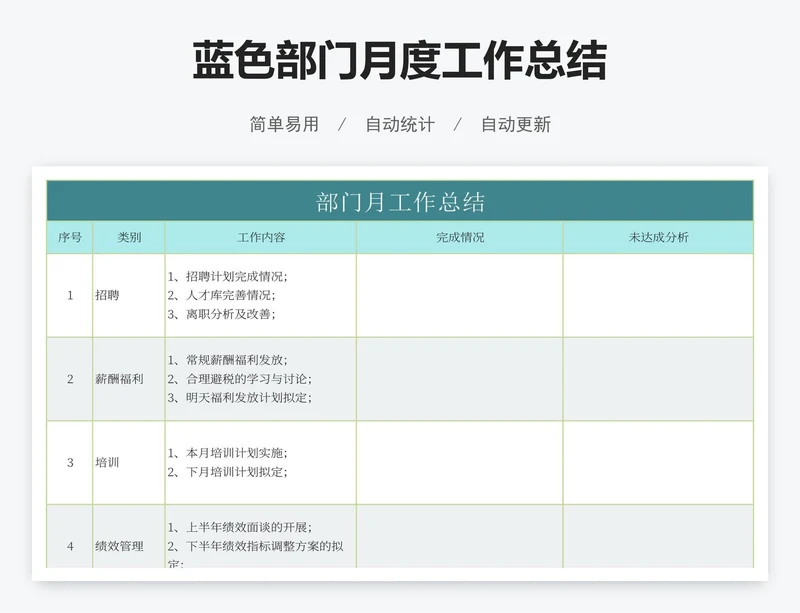 蓝色部门月度工作总结