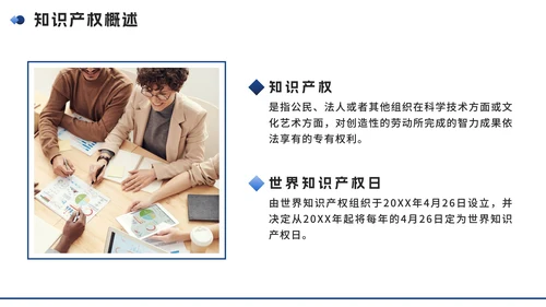 蓝色实景简约几何知识产权企业培训讲座PPT模板