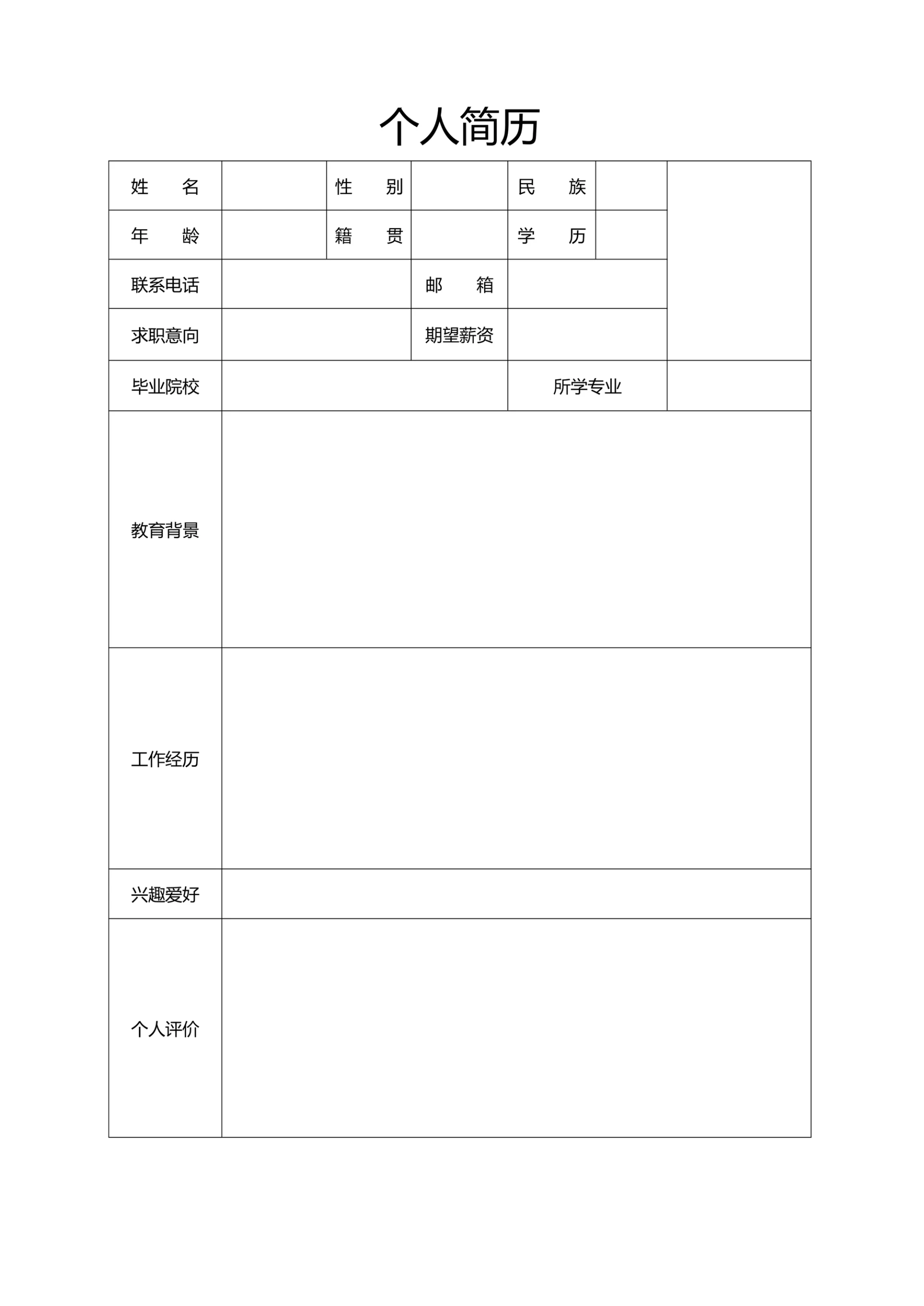 个人简历表通用版