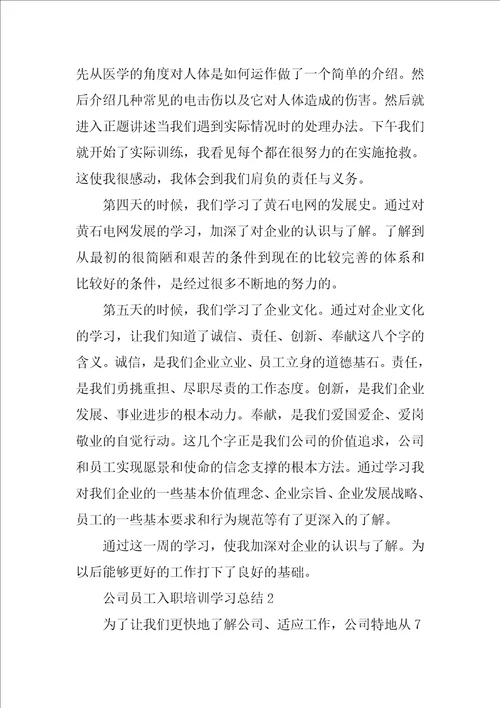 公司员工入职培训学习总结