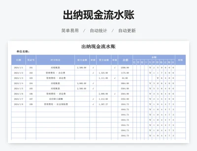 出纳现金流水账
