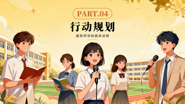 黄色手绘插画风校园学生会面试自我介绍PPT模板