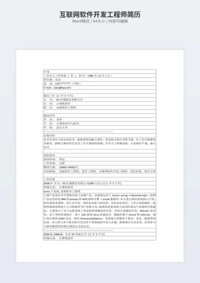 互联网软件开发工程师简历