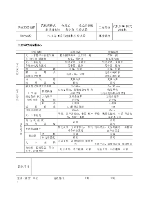 行车负荷试验验收