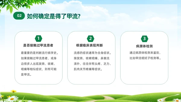 绿色清新关注健康预防甲流甲型流感病毒知识科普讲座PPT