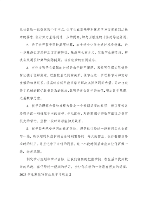 2023年学生寒假写作业及学习计划