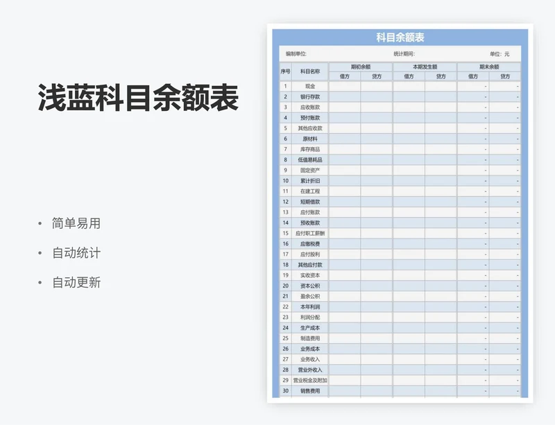 浅蓝科目余额表