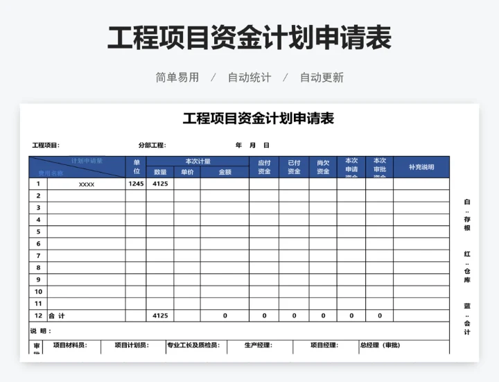 工程项目资金计划申请表