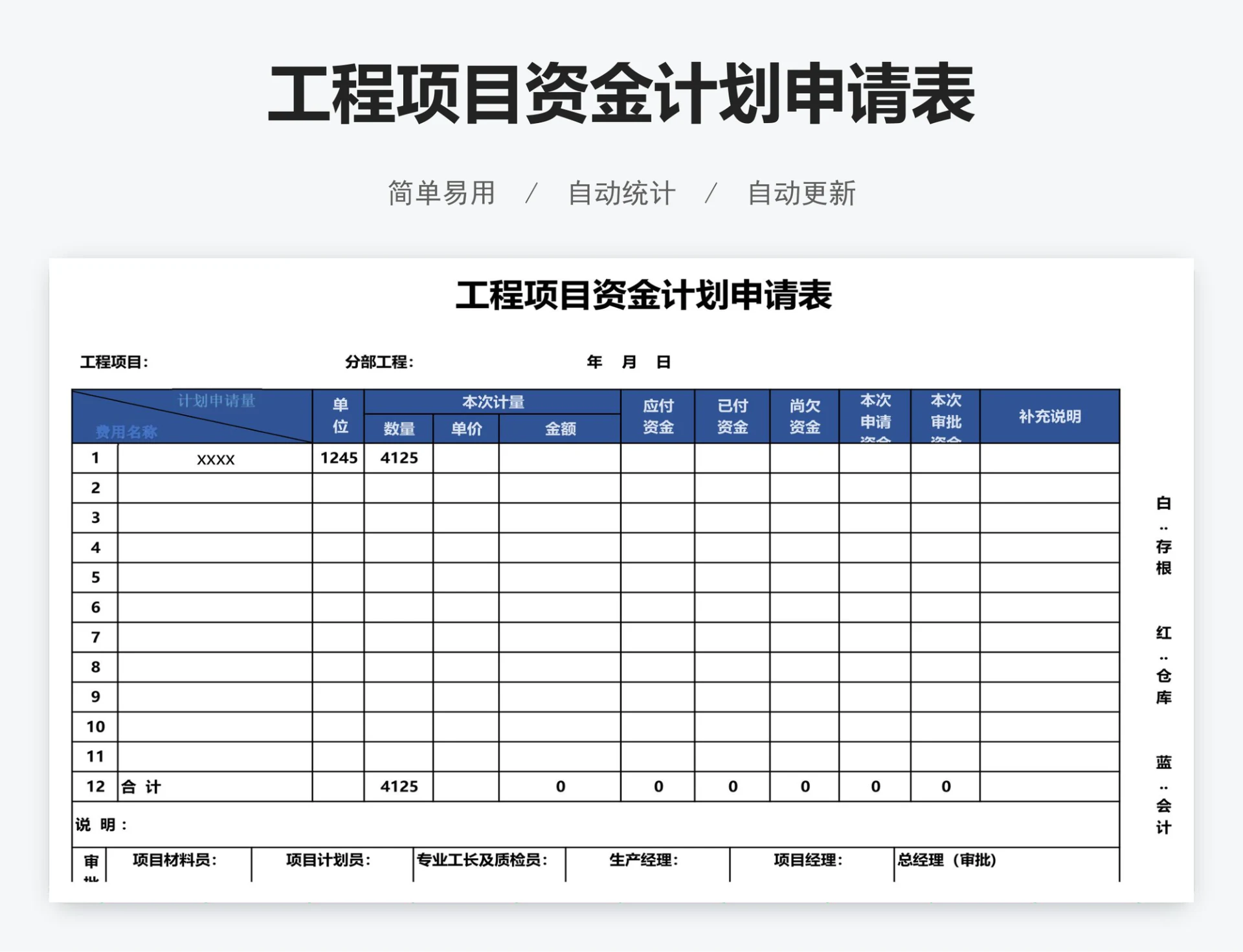 工程项目资金计划申请表