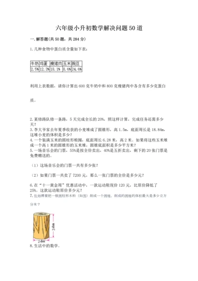 六年级小升初数学解决问题50道含完整答案（名校卷）.docx
