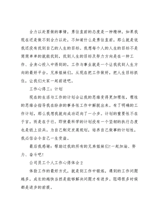 公司员工个人工作心得体会5篇
