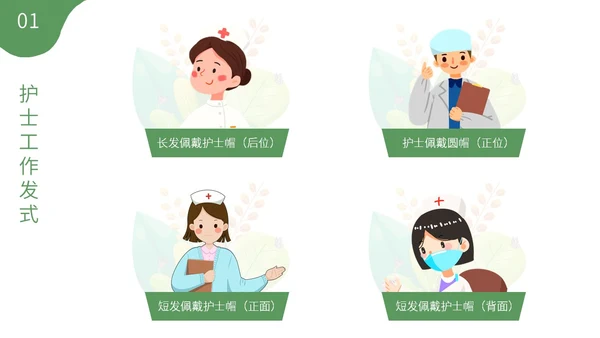绿色清新植物插画护理礼仪培训PPT模板
