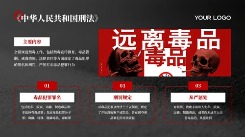 黑红色禁毒教育课件PPT模板