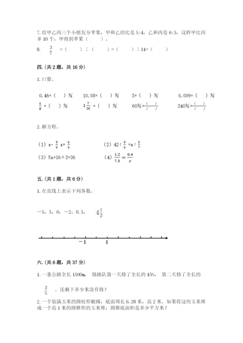 小学六年级数学期末自测题附参考答案（综合卷）.docx