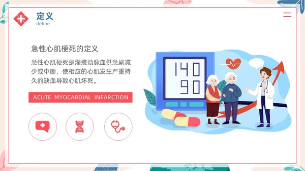 简约插画风急性心肌梗死病人的护理医疗健康护士培训PPT