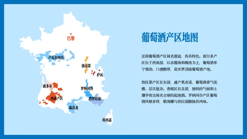 蓝白红简约法国旅行攻略PPT模板