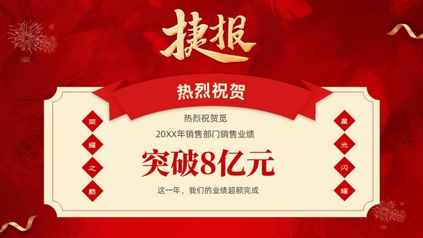 红色喜庆简约企业销售喜报战报捷报PPT