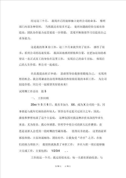 试用期工作总结集合