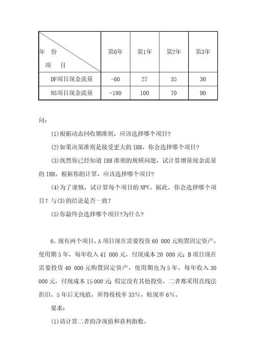 财务管理第6章项目投资练习题及答案