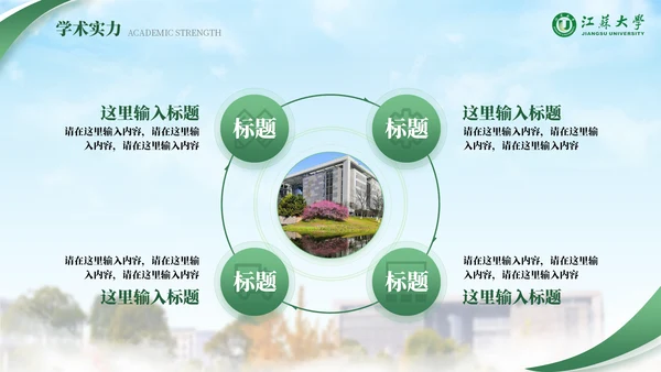 江苏大学绿色系自强厚德通用PPT模板