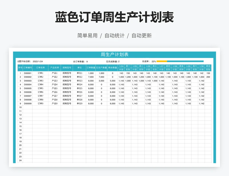 蓝色订单周生产计划表