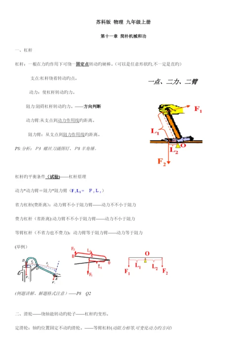 2023年苏科版物理九年级上册知识点总结.docx