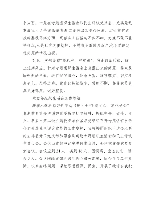 党支部组织生活会工作总结
