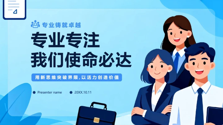 蓝色扁平插画风公司团队介绍封面PPT单页