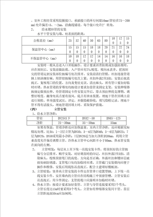 室内给水管道安装施工标准