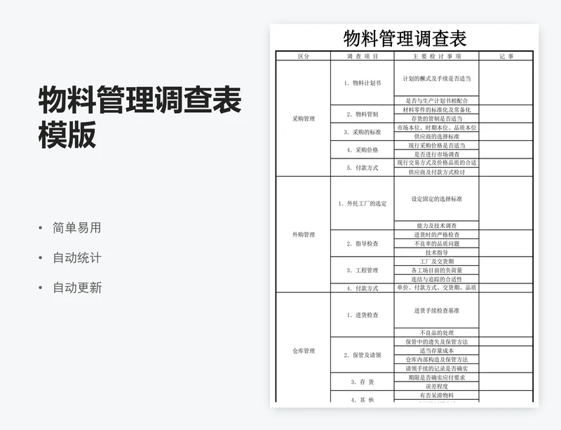 物料管理调查表模版
